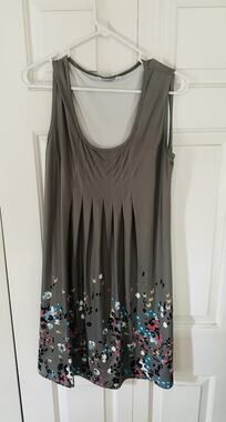 AELSON Women's Sleeveless Floral Print Nightgown Scoop Neck Pleats Gray Size M